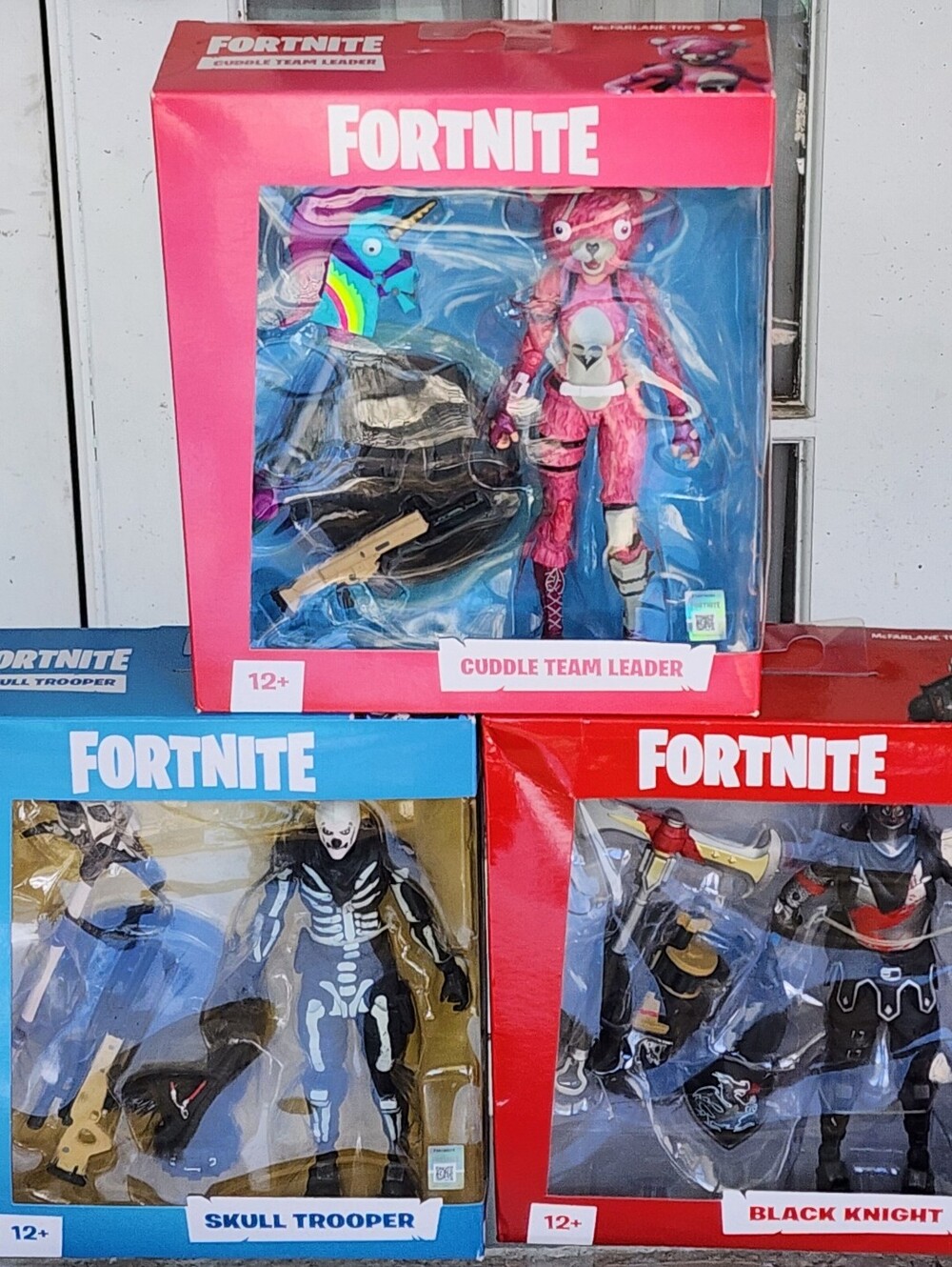 McFarlane Toys Fortnite Figures: Cuddle Team Leader, Black Knight, Skull Trooper